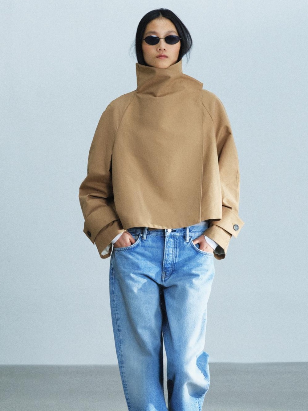 ZARA  LEFT ZW COLLECTION SHORT HIGH-COLLAR TRENCH COAT